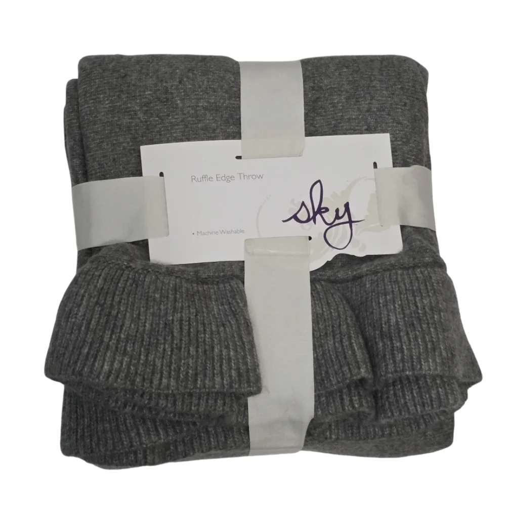 Sky Ruffle Edge Knit Throw Blanket Charcoal Gray 50 X 70